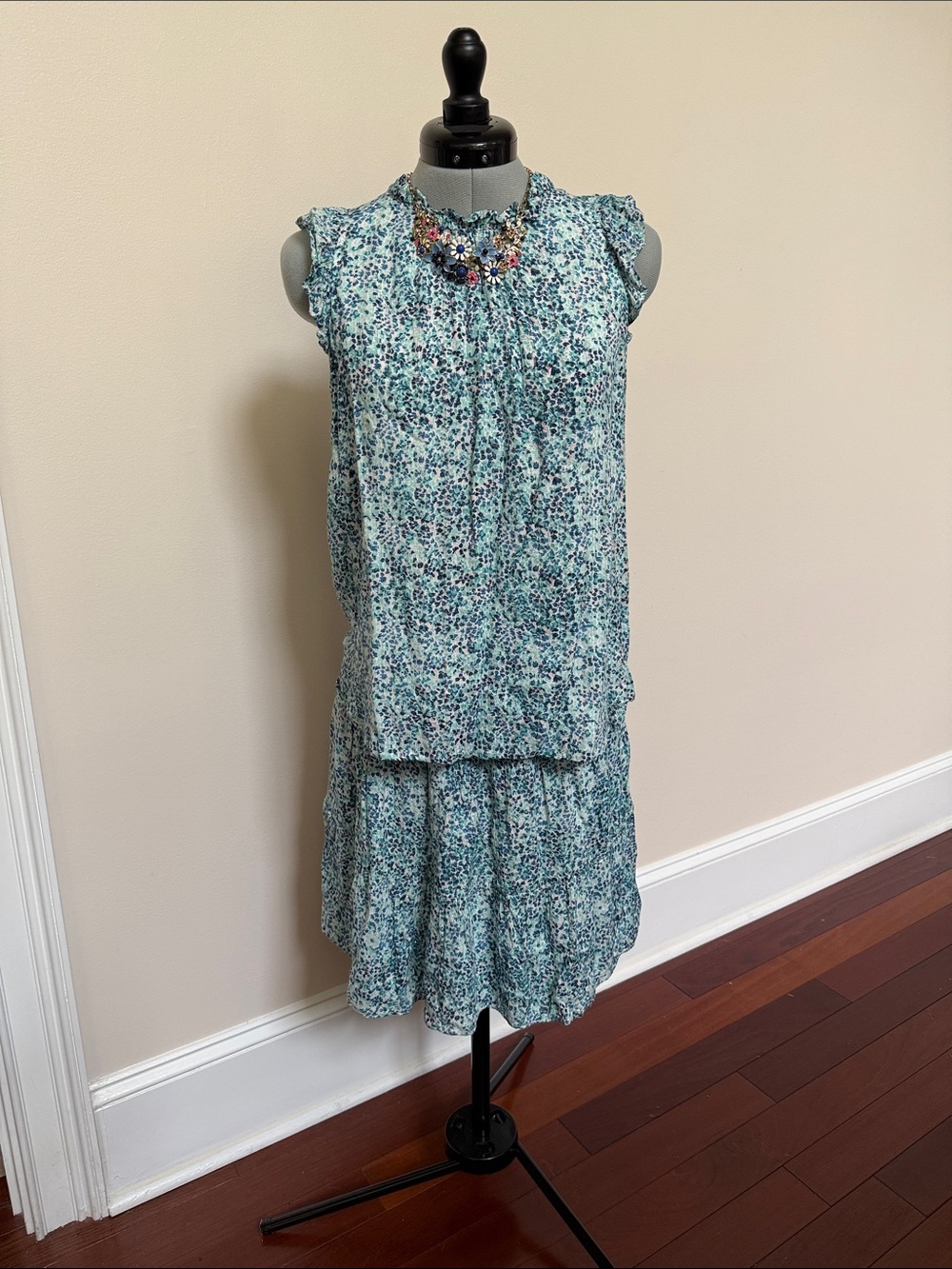 LOFT Blue Floral Sleeveless Midi Dress